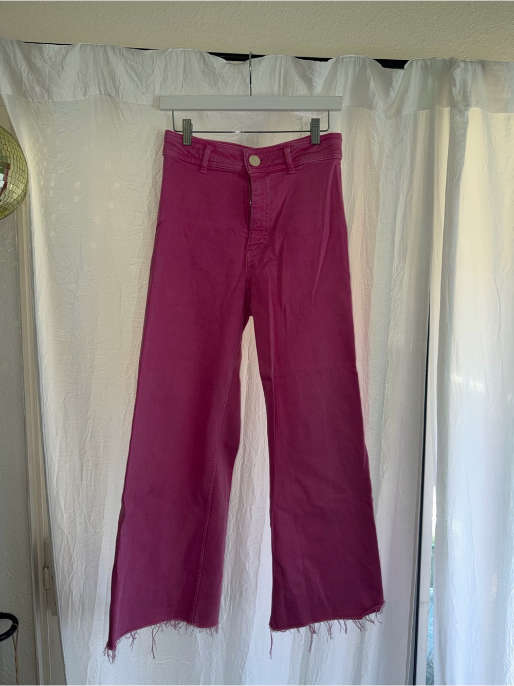 Zara High-Waist Wide-Leg Pink Jeans